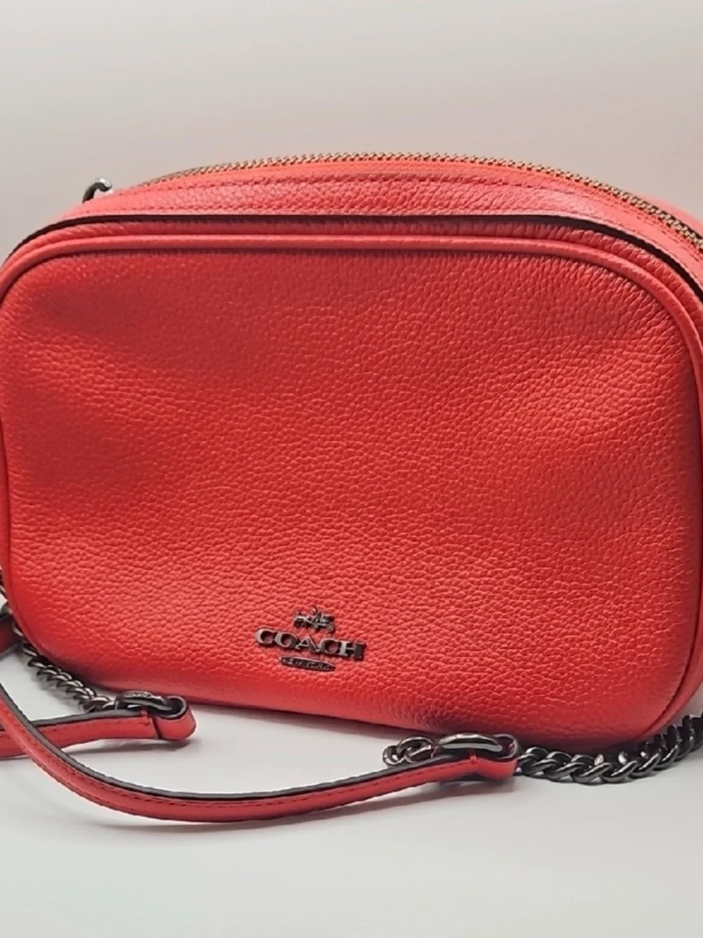Coach F25922 Pebbled Leather red isa chain Crossbody Bag w/dust bag